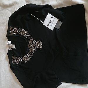Joseph A NWT black beaded sequined gem neckline 3/4 sleeve M holidays